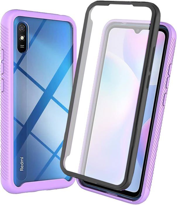 Cover Con Pellicola Integrata Per Xiaomi Redmi 9AT / 9A: Custodia 360° Trasparente Con Bumper In TPU E Retro In PC (nero)
