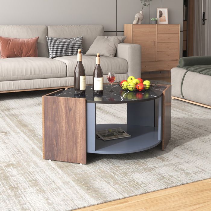 Table basse salon en marbre et noyer Table dappoint Style Moderne Scandinave 965x63x40cm