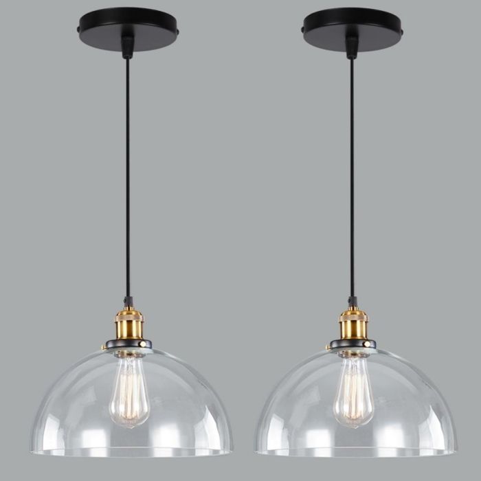 WOTTES Verre Rétro Suspension Luminaire Industrielle Vintage Lustre Eclairage de Plafond Lampe Design Transparent Ø20CM 2PCS