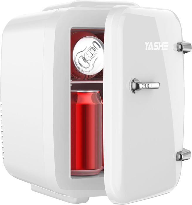 FOHERE Mini Frigo 10L - Frigo Portable Pour Chambre, Bureau, Voiture - Silencieux, Sans Fréon - Jusqu'à 12 Canettes - Blanc - 10