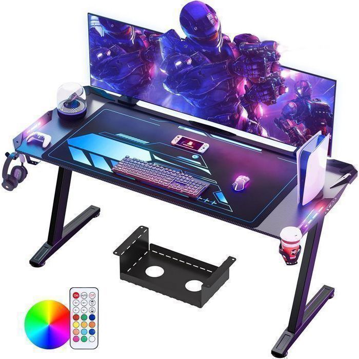 Bureau Gaming - HOMDOX - LED - 160 x 70 cm - Fibre de Carbone - Noir - Lumières RGB Cool - Tapis de Souris - MEUBLE MULTIMEDIA Bureau Gaming - HOMDOX - LED - 160 x 70 cm - Fibre de Carbone - Noir - Lumières RGB Cool - Tapis de Souris - MEUBLE MULTIMEDIA