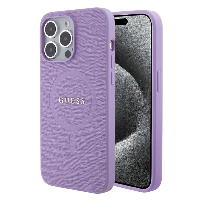 Guess Coque Saffiano MagSafe pour iPhone 15 Pro Violet - vue 4