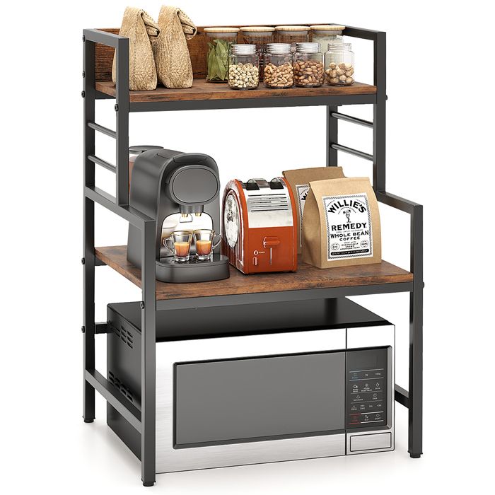 COSTWAY Meuble Étagère à Épices pour Cuisine 2 Étagères Ouvertes Cadre Métallique Support à Micro-Ondes à 3 Niveaux Charge 50kg