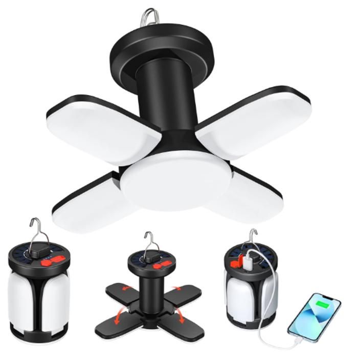 LED Camping Lanterne 4500 mAh Lampe Solaire USB Rechargeable 6 Modes Eclairage 360° Pliant Camping Lumière SOS IPX5 Étanche Camping