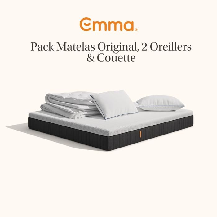 EMMA Pack Matelas Emma Original+ 160x200 + 2 Oreillers Emma Original Confort + Couette Été Emma