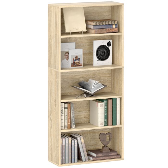 Bibliothèque étagère de rangement - HOMCOM- 5 niveaux - étagères réglables - pour salon chambre bureau 60x24x1335cm - bois naturel