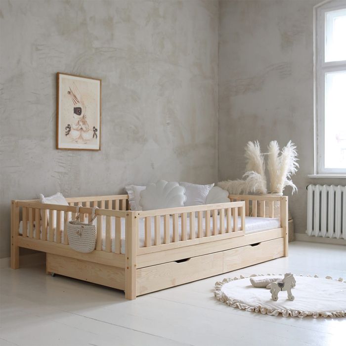 Lit avec barrières Petits-meubles - Agnès - 209 x 149 x 49cm - Bois naturel Lit avec barrières Petits-meubles - Agnès - 209 x 149 x 49cm - Bois naturel