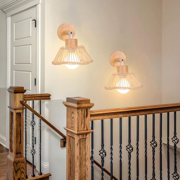 iDEGU 2pcs Applique Murale Industriel Moderne E27 Lampe Murale Vintage en Bambou et Métal Style Nordique Lustre Rétro pour Couloir