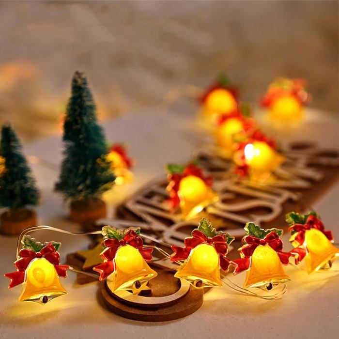 Noël Guirlande Cloche Lumineuse 5M 50 LED Guirlande lumineuse jaune chaud Cloches de lumières de Noël LED Pour Noël Intérieur
