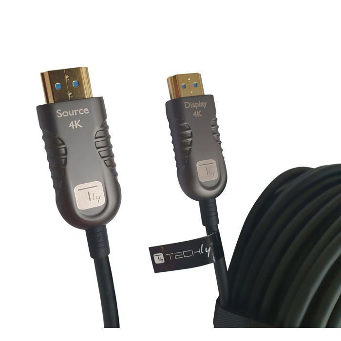 Câble optique actif HDMI - TECHLY - 104530 - 4K 60Hz - 18Gbps - 15m - Noir