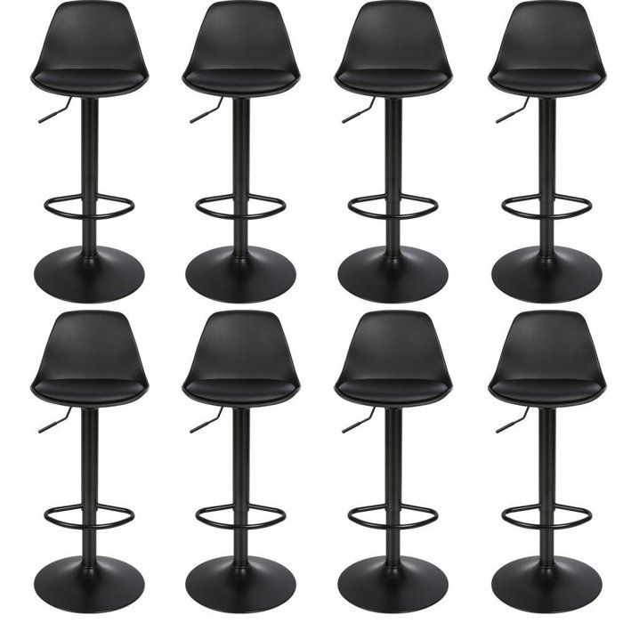 MIPAN.Tabouret Bar Lot de 8 - Chaise Pivotante - PU - Tabouret de Bistrot Hauteur Réglable Tabouret de Comptoir - Noir