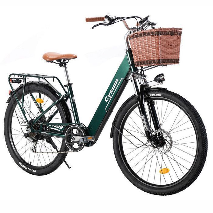 Cysum - Vélo Électrique 26 - Moteur 250W 40Nm - Batterie 36V 10Ah - Autonomie 80km - Shimano 7 Vitesses - Freins à DisqueVert