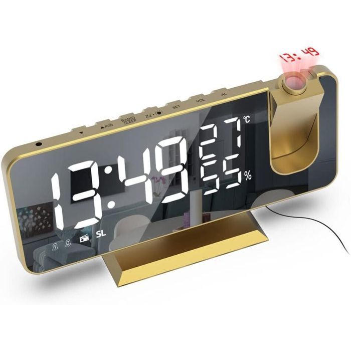 Réveil numérique à projection rotatif à 180° pour chambre bureau radio-réveil (doré) Étiquette