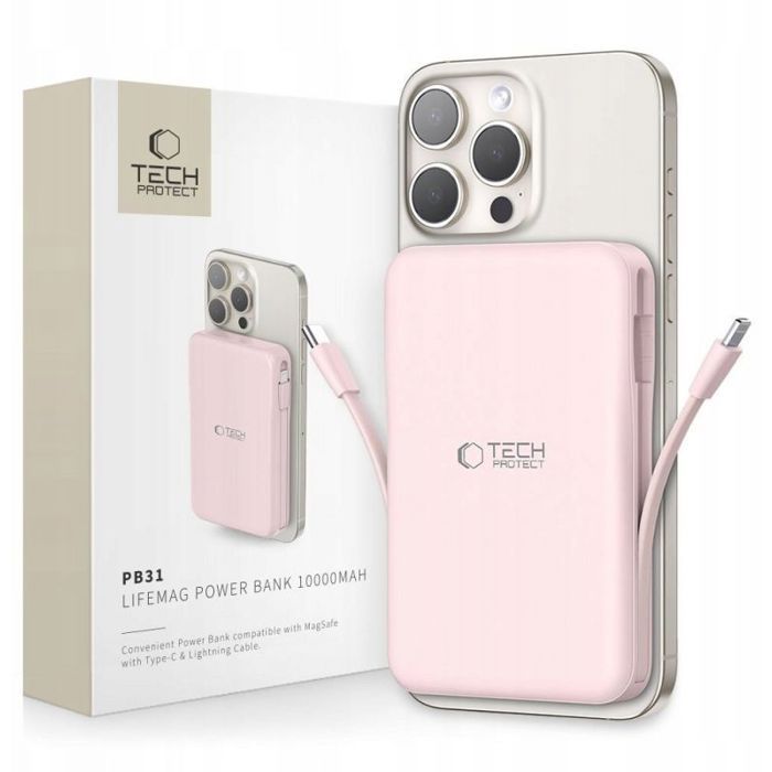 Batterie externe - power bank pour telephone Tech-protect Batterie externe PB31 LIFEMAG MAGSAFE 10 000 mAh rose