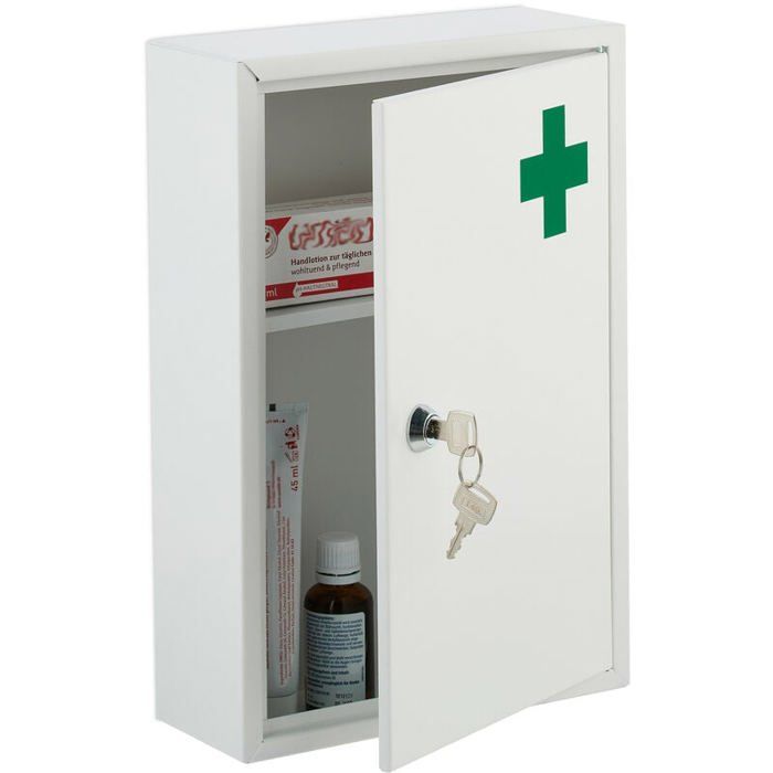 Armoire à pharmacie verrouillable 2 niveaux acier HxLxP: 32x21 5x8 cm pour médicaments accrocher blanc