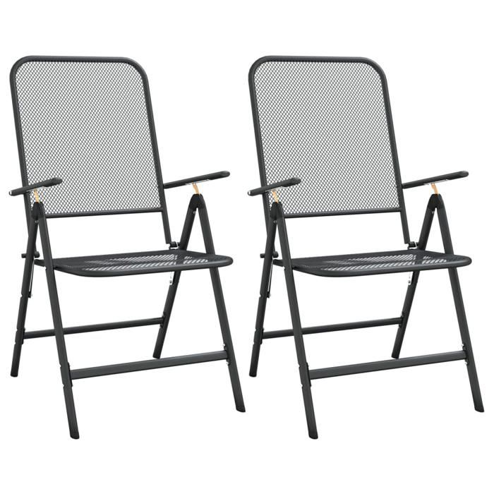 RebaisChaises pliables jardin - Siège avec Accoudoirs 1 place - lot de 2 Maille métallique Anthracite CL725563