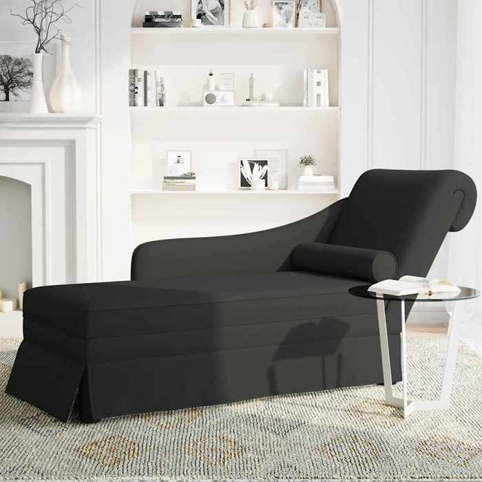 Promotion de Noël Fauteuil long - SARAZYJ - 1 PC - avec traversin et accoudoir droit - noir velours FR1206