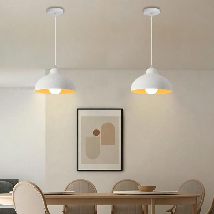WOTTES Lot de 2 Suspensions Luminaires Créative Lustre Nordique Blanc Ø25cm Abat-jour en Pierre Simulée Lampe Éclairage Cuisine