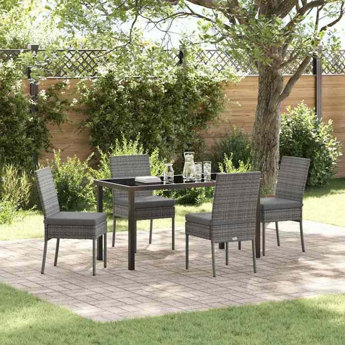 Ensemble de salle à manger pour jardin - BURKE - Poly rotin - Gris - 140x70x73 cm - Table rectangulaire - 4 chaises