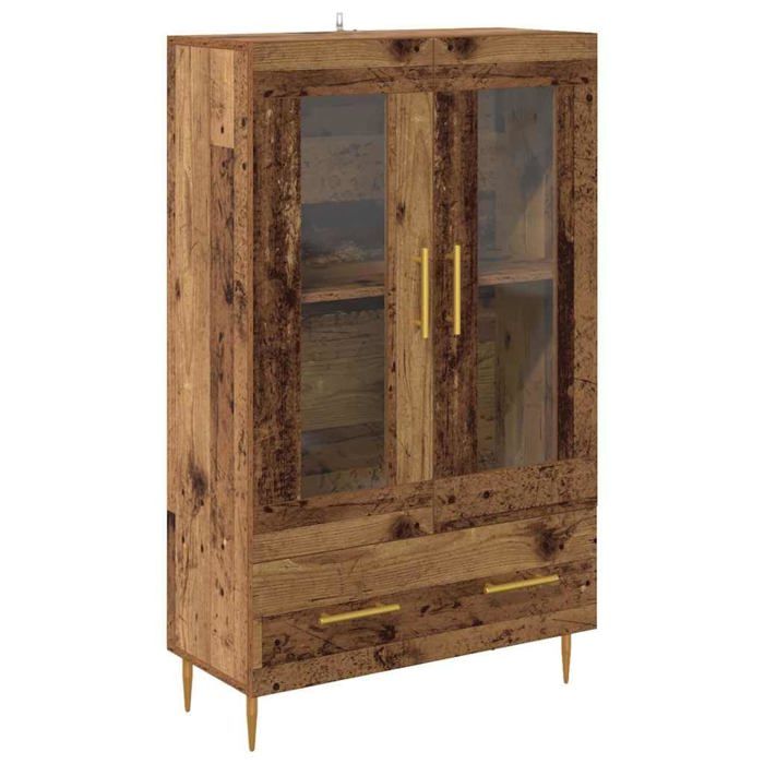 Buffet haut moderne - vidaXL - 695x31x115 cm - Bois recyclé - Bois aggloméré et verre - Avec tiroir - 2 portes en verre