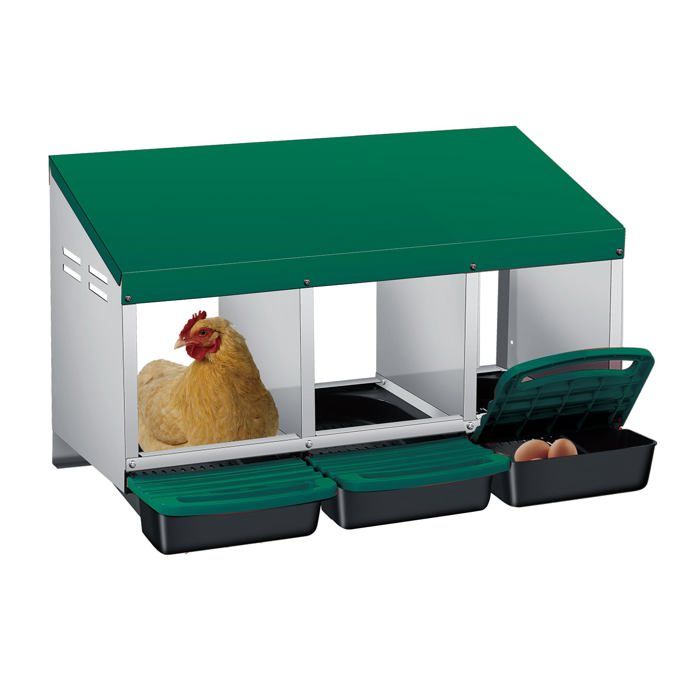 Meilleurs prix pour Pondoir pour Poules Nichoirs 3 cases avec perchoir et Triple bac de recyclage des œufs- Antirouille /Étanche/ Ventilé - Vert