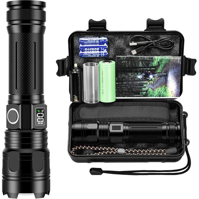 Lampe torche LED ultra puissante-KAL-Lampe torche LED rechargeable USB 500 000 lm 5000 mAh 5 modes zoom