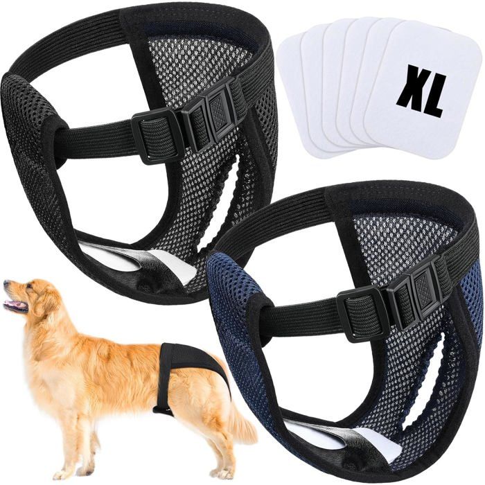 Culotte menstruelle pour chien - ESTAMPILLE - XL - 2 paquets - 6 serviettes hygiéniques - Noir et Bleu