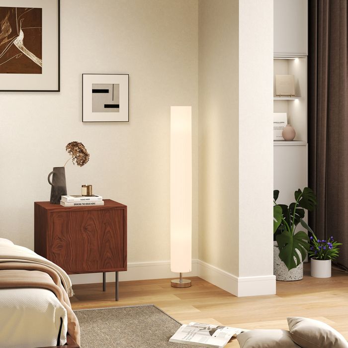 MOTHINESSTO3922-Lampe lampadaire colonne sur pied moderne lumière tamisée 40 W 14L x 14l x 120H cm inox blanc