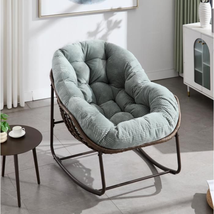 Fauteuil à bascule - En rotin - Avec coussin - Résistant aux intempéries - Pour jardin terrasse et balcon - Cadre en acier