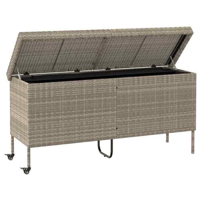 Meuble Déco - Boîte de rangement de jardin - Coffre dextérieur/cabinet de jardin - et roues gris clair résine tressée luf2316710