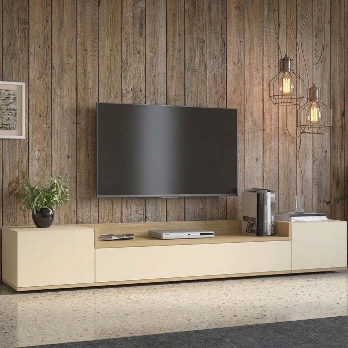 Meuble TV Oxanna Dmora en Bois Noble Blanc Cachemire 200x35x30h cm Meuble TV Oxanna Dmora en Bois Noble Blanc Cachemire 200x35x30h cm