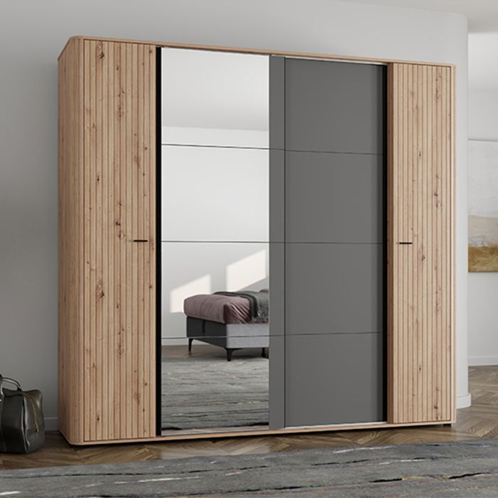 Grande Armoire Hakone Dmora en Bois Mélaminé Chêne Marron Nœuds 232x219h cm Grande Armoire Hakone Dmora en Bois Mélaminé Chêne Marron Nœuds 232x219h cm