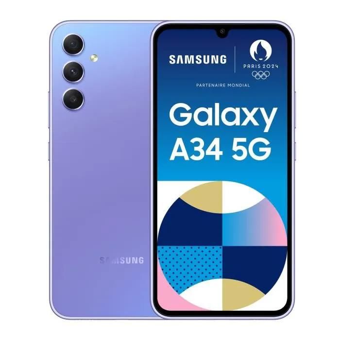 Smartphone - SAMSUNG Galaxy A34 128Go 5G - Lavande - Double SIM Version européenne