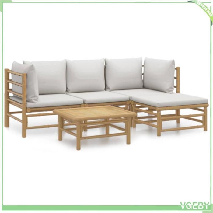 Salon de jardin 5 pcs - FAFEICY - 3155082 - Bambou huilé - Modulaire - Coussins gris clair