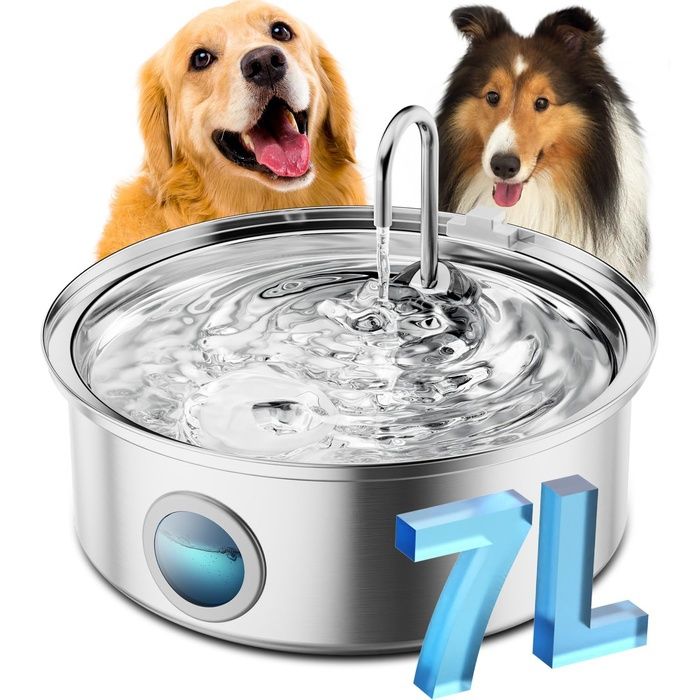 7L Fontaine pour Chiens Fontaine Chien en Acier Inoxydable avec fenêtre de visualisation Fontaine Eau avec lumière L FONTAINE A EAU