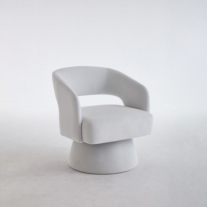 Fauteuil Pivotant 360° Velours Beige 66x68x75cm tonneau Confort dossier Ouvert coussins Mousse Base Métal Salon Chambre Bureau