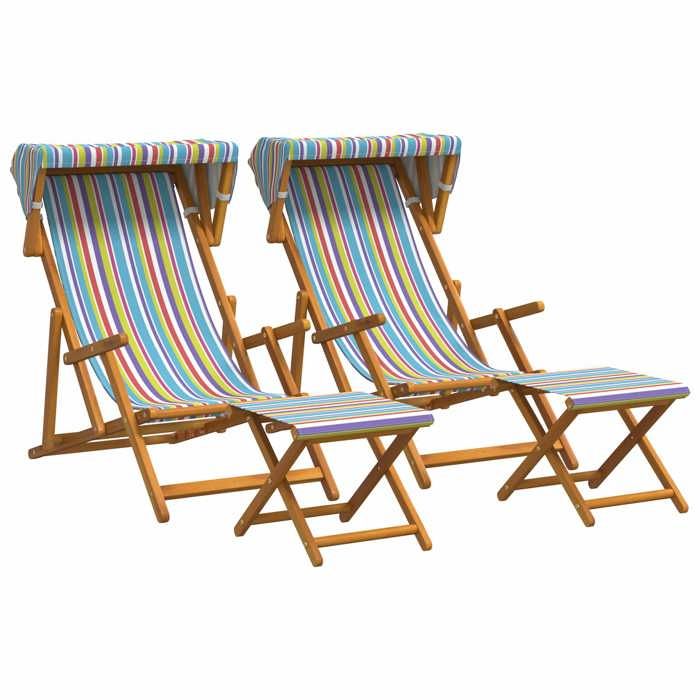 Chaise longue 4 pcs - vidaXL - bois deucalyptus massif - multicolore - 675 x 113 x 103 cm - repose-pieds 6747043