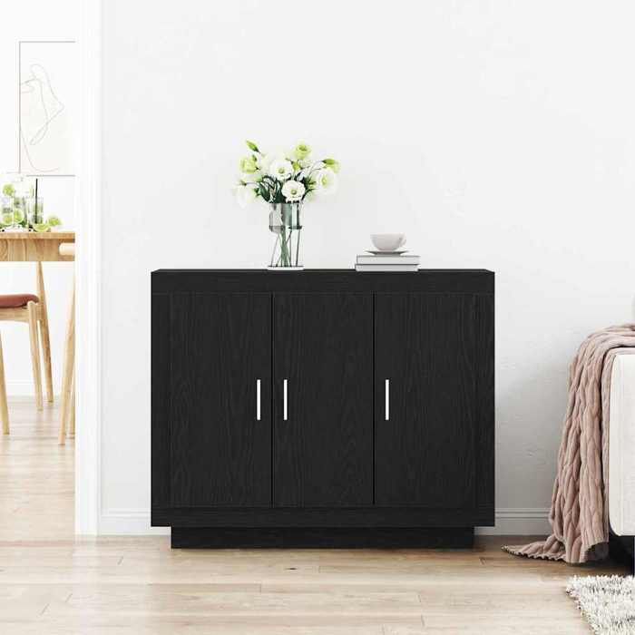 Noir Commode Salon CHIC Buffet bas/Cabinet 1 PC Chêne noir 92x35x75 cm Bois dingénierie N15432