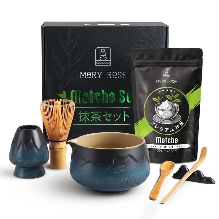 Coffret Préparation Thé Matcha Bio Premium – Mary Rose – Kit Complet Accessoires Cérémonie - Thé vert en poudre 30g