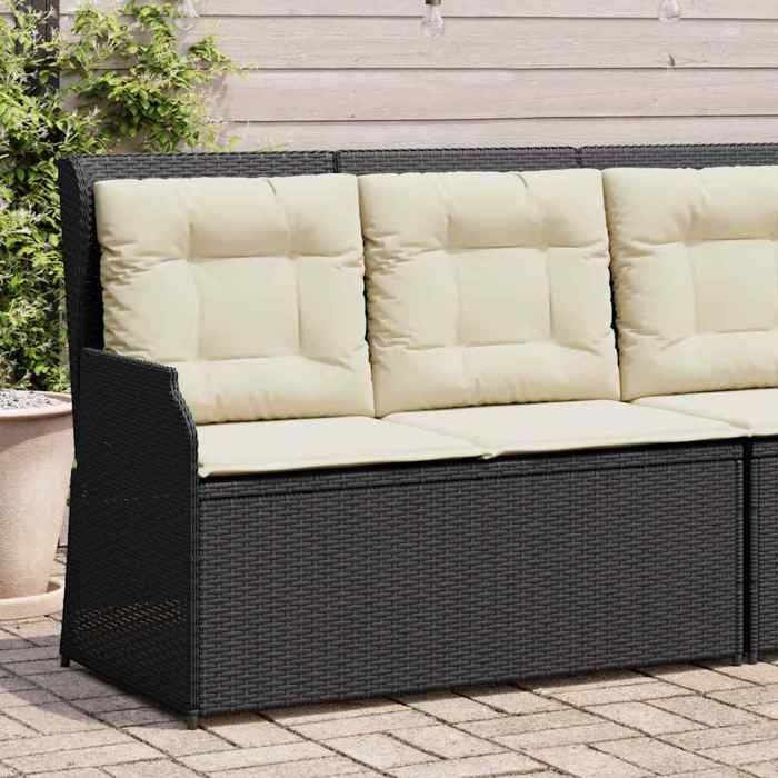 Noir Banc inclinable de jardin avec coussins noir résine tressée - Siège de balcon LV65355