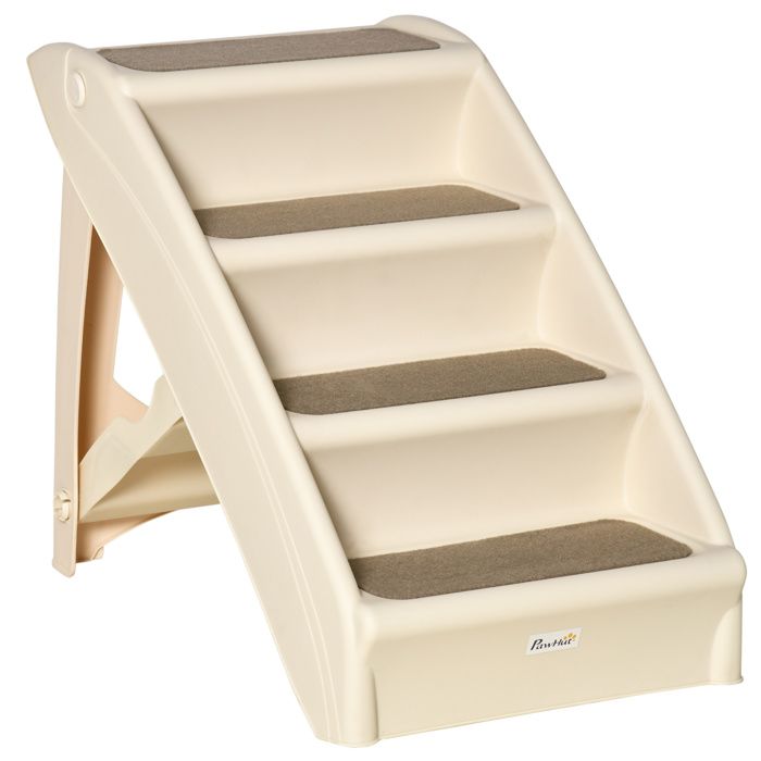 Escalier pour chien - PawHut - pliant à 4 marches antidérapantes charge 10 kg - plastique - 62 x 38 x 49 5 cm - beige