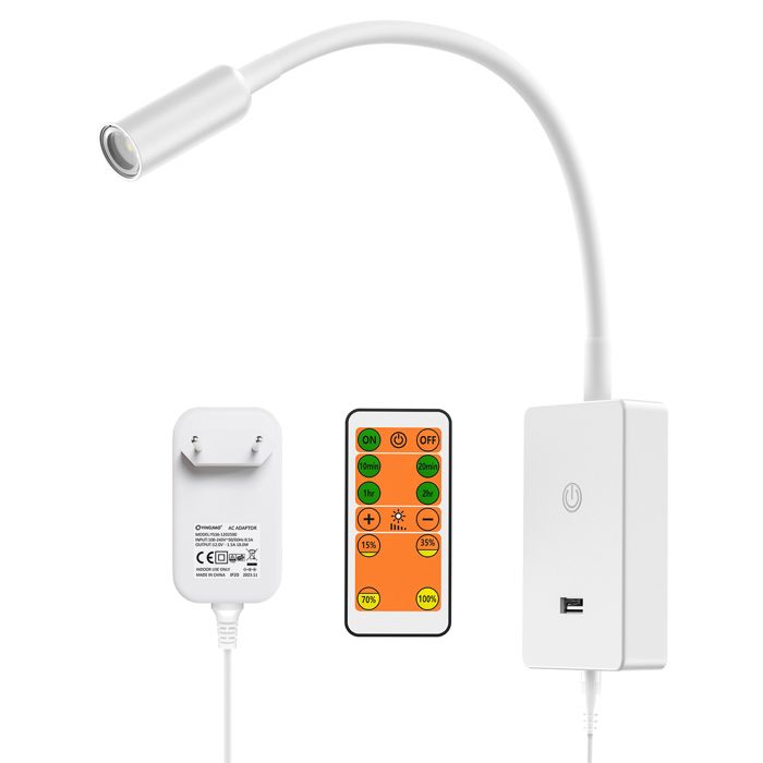 Liseuse Lampe Spot Applique Murale de Lecture Chevet Chambre LED avec Telecommande Sans Fil Luminosité Variable Sortie Port de USB