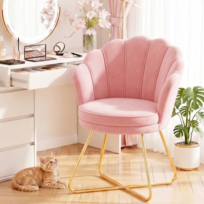 Chaise coiffeuse velours doré - fauteuil coquillage avec pieds métal doré assise confortable et housse amovible pour salon