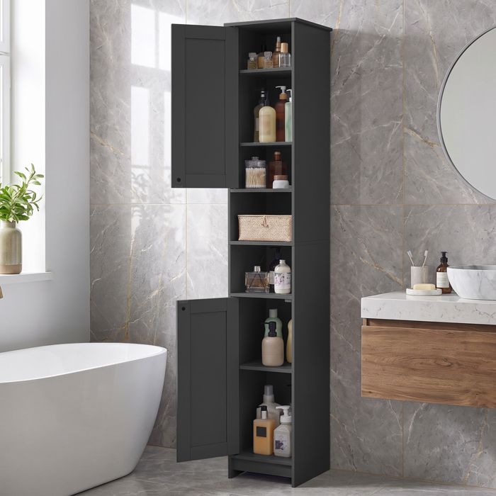 Colonne de Salle de Bain avec 2 Portes et Étagères Réglables Gain de Place 30 x 30 x 170 cm Noir Colonne de Salle de Bain avec 2 Portes et Étagères Réglables Gain de Place 30 x 30 x 170 cm Noir