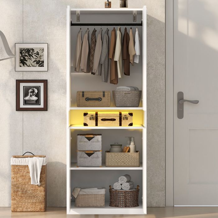 Armoire rangement intégré éclairage LED en MDF et bois composite construction robuste Armoire individuelle coloris blanc