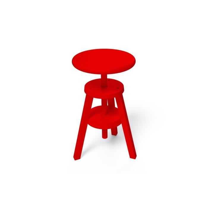 tabouret - abc meubles - couleur rouge - bois massif - réglable en hauteur - style campagne