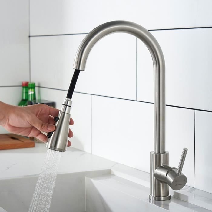 Robinet mitigeur de cuisine extractible or brossé, robinet de douche à jet  rotatif à 360 degrés pour évier de cuisine avec une seule poignée -  AliExpress