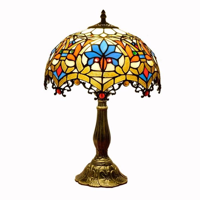 Lampe de table Tiffany Baroque Vitrail en Mosaïque de Fleurs en Cristal Idéale pour Salon Salle à Manger Chambre E27