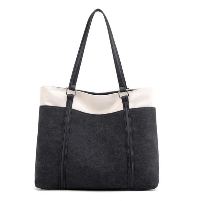 sac à bandoulière, sac pour ordinateur portable sac à main sac en toile pour femme (noir)