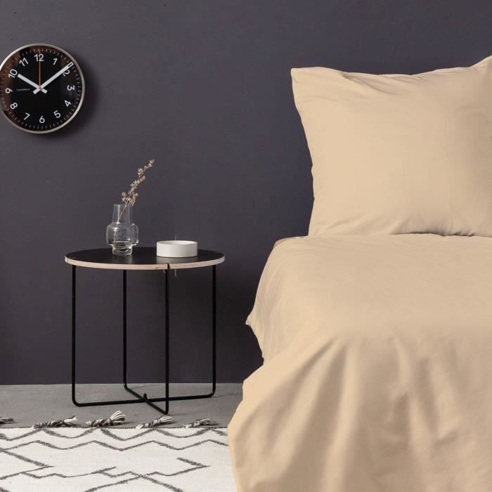 Parure de lit - 1 housse de couette 220 x 240 cm + 2 taies doreiller 60 x 60 cm - Satiné 100% coton - Beige